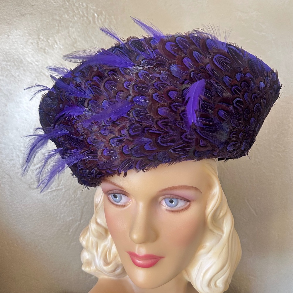 COLLECTIBLE JACK MCCONNEL PURPLE FELT/FEATHERS WIDE BRIM HAT - Picture 11 of 16